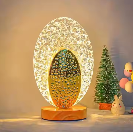 Bedroom Crystal Desk Light Water Ripple Pattern Projector Night Light Tricolor Usb Bedside Table Lamp