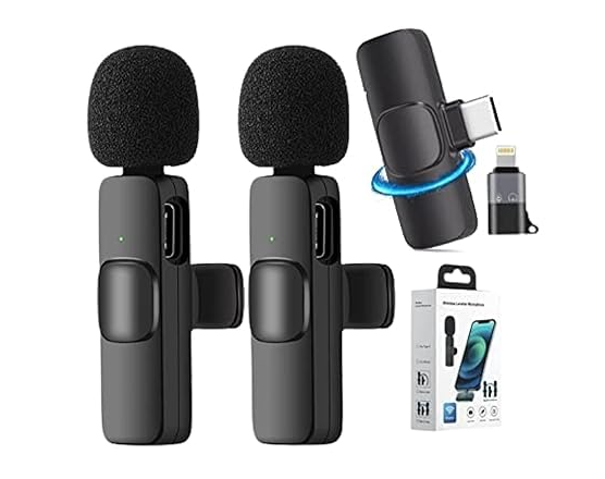 K9 Dual Wireless Microphone for USB-C Phone/iPhone Wireless Mic for Youtubers Facebook Live Stream for Recording Vlog (2 Microphone+ 1 Receiver) (Compatible with USB-C/iPhone)