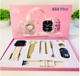 A58 Plus Smart Watch with Elegant Jewelry 8-in-1 Gift Set for Women