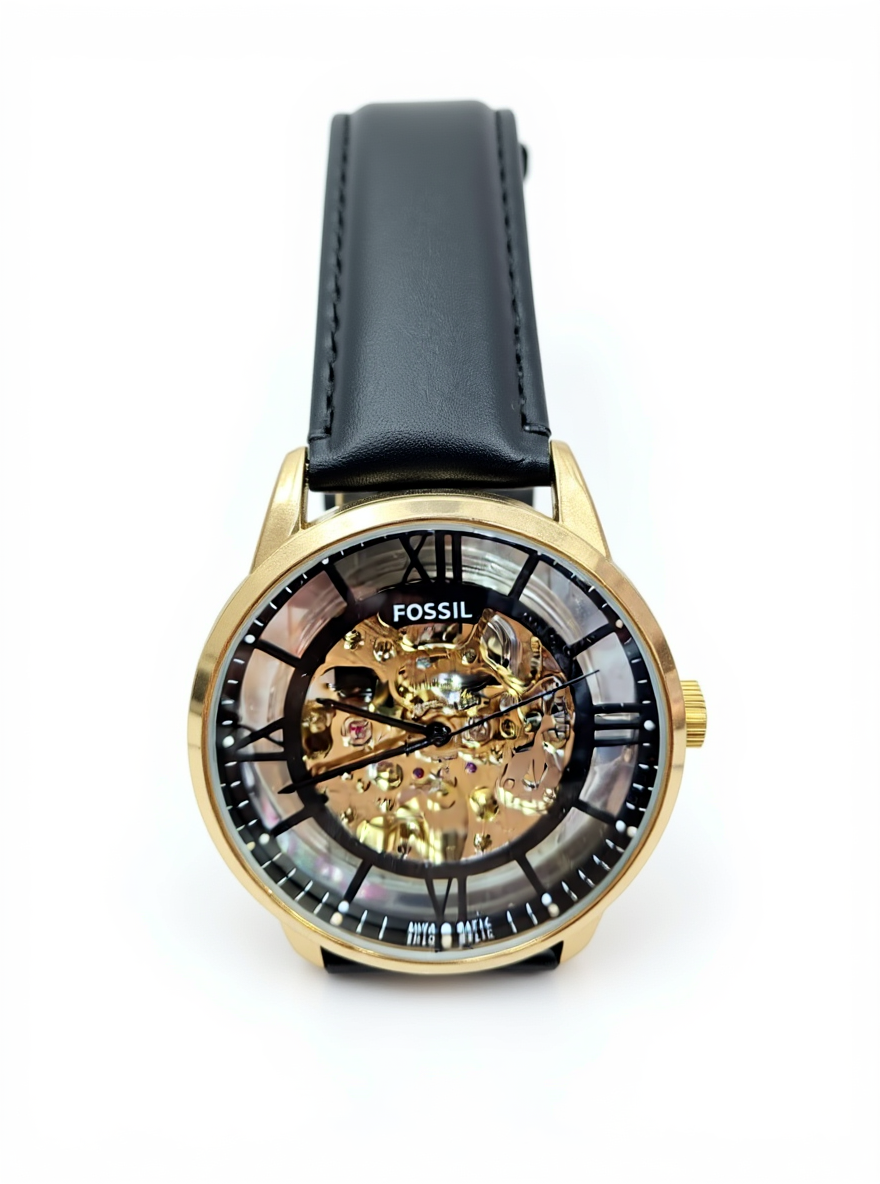 Fossil  Skeleton watch with visible internal mechanics