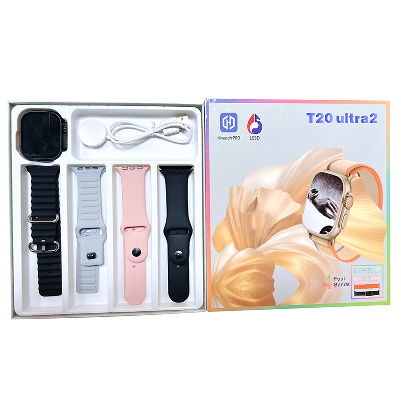 T20 Ultra Smartwatch 2.3 " IPS Full Touch HD Screen Watch With 4 Strap Men Women Bluetooth Call Magnetic Wireless Charging Smartwatch