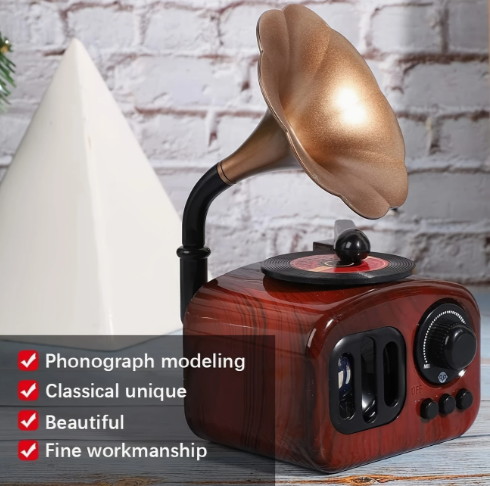 Vintage Gramophone Music Box - Miniature Phonograph Design