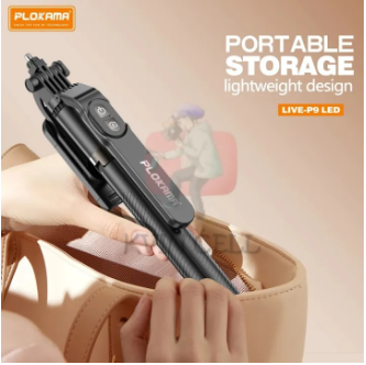 Plokama Live P9 Live Broadcast LIVE-P91700MM (6 Feet) Live Broadcastin Selfi Stand With Rechargable Selfie P9 Bluetooth 4 in 1 Tripod LED Remote Control Tripod 1700mm Selfie Stick Tripod Bluetooth