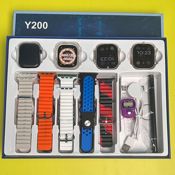 Y200 Smartwatch ( 3 Watches + 13 Straps + Silicone Case + Touch Pen + Counter ) 3 in 1 Combo Pack Smart Watch