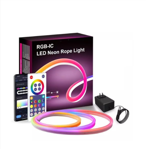 RGB LED neon strip - 5 meters, control: app and remote control, 16 million colors, 4 lighting modes, wall
