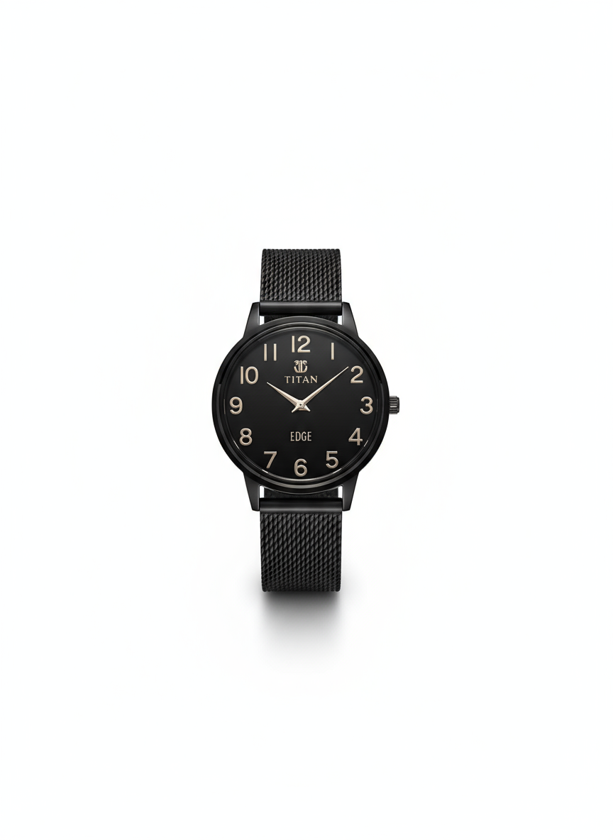 Sleek black dial with minimalist numeric hour markers watch