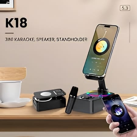 K-18 3 in 1 BT 5.3 Rotary Bracket Wireless Microphone Wireless Speaker Loud Audio HIFI BASS K18 Blue Tooth Speaker