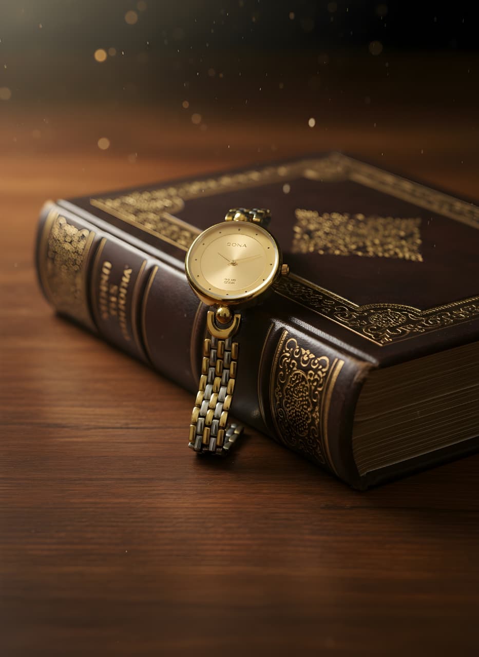 Sona Elegant round gold-tone dial with minimalist design watch