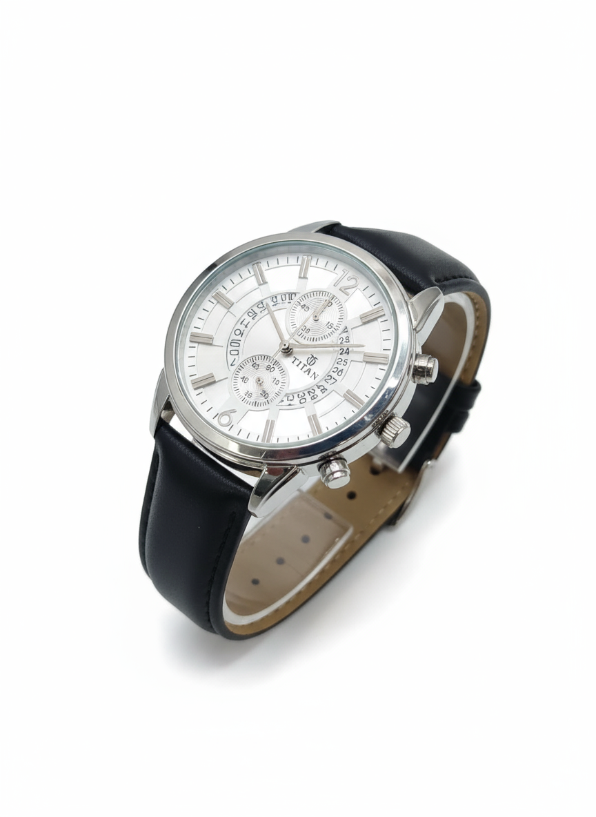 Titan Black leather strap watch